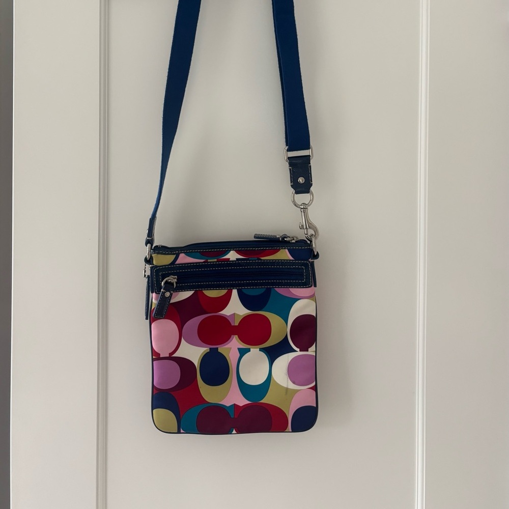 Coach Blue and Red Crossbody Bag with Polka Dot Design